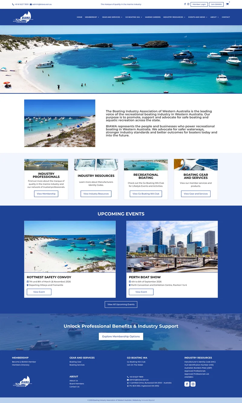 Boating Industry Association of WA website screenshot