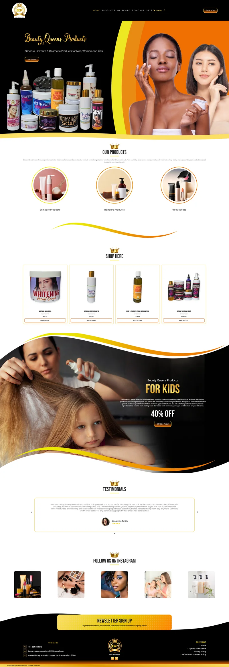 Beauty Queens Products website screenshot