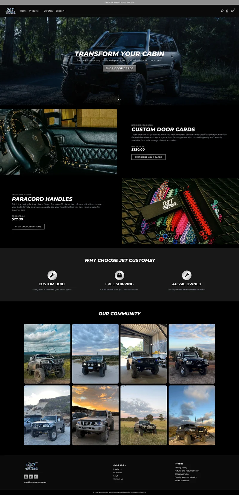 Jet Customs website screenshot