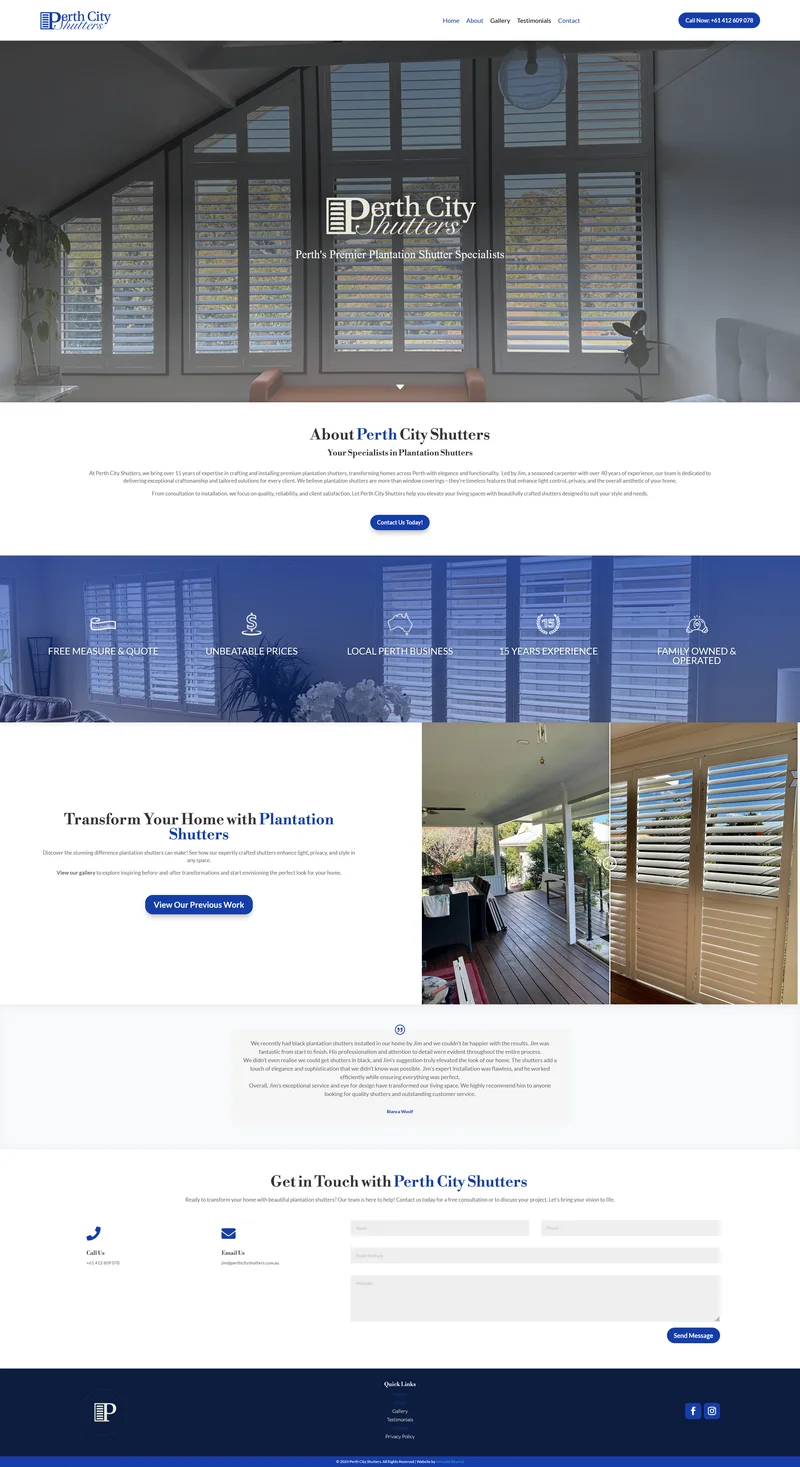 Perth City Shutters website screenshot