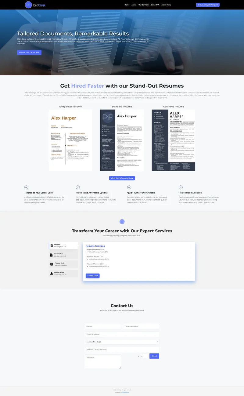 PlanForge website screenshot